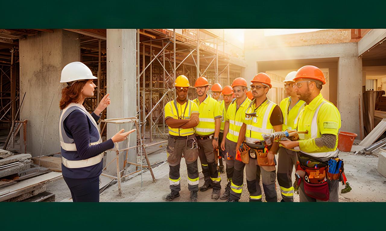 Responsabile HR in un cantiere edile siciliano mentre coordina una squadra durante la giornata lavorativa