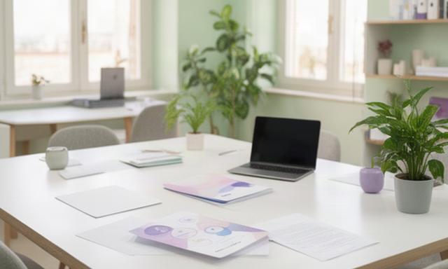 Ufficio luminoso per consulenza HR a Pozzallo con tavolo riunioni e materiali di selezione